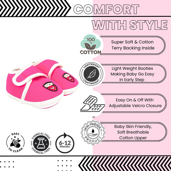6 To 12 Months Baby Boys & Baby Girls Cute Soft Cotton Pre-Walker Sports Booties (Pink)-SK189