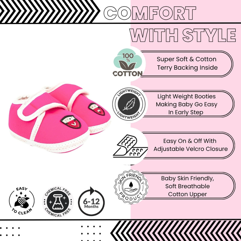 6 To 12 Months Baby Boys & Baby Girls Cute Soft Cotton Pre-Walker Sports Booties (Pink)-SK189