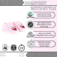 6 To 12 Months Baby Boys & Girls Soft Cotton Pre-Walker Sports Booties (White, Pink)-SK190