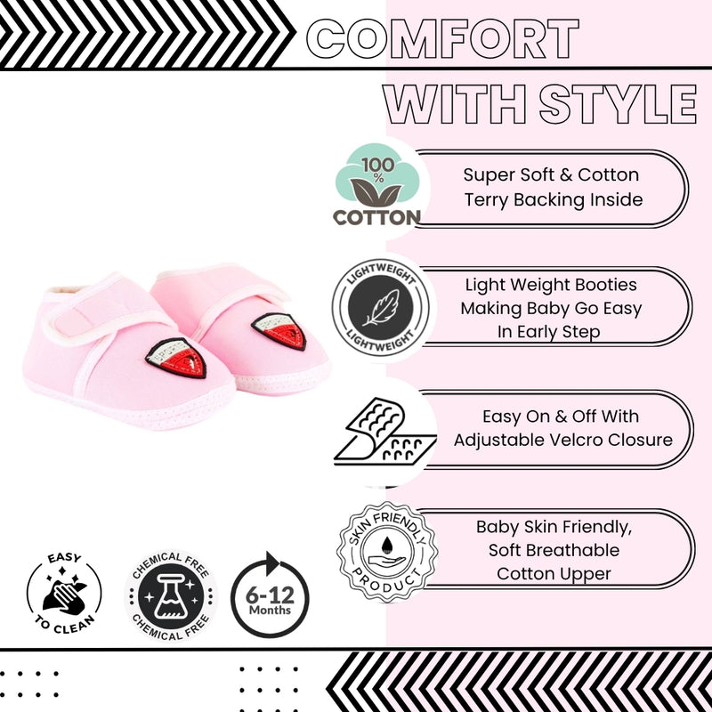 6 To 12 Months Baby Boys & Girls Soft Cotton Pre-Walker Sports Booties (White, Pink)-SK190