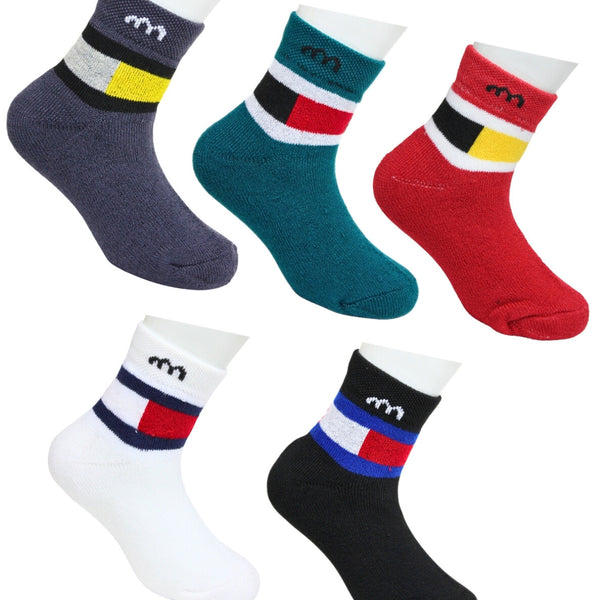 Baby Boys 5 Pair Multicolor Cotton Striped Ankle Length Socks For 1 To 3 Years-SK657