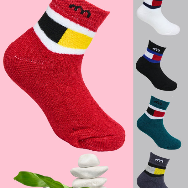 Baby Boys 5 Pair Multicolor Cotton Striped Ankle Length Socks For 1 To 3 Years-SK657