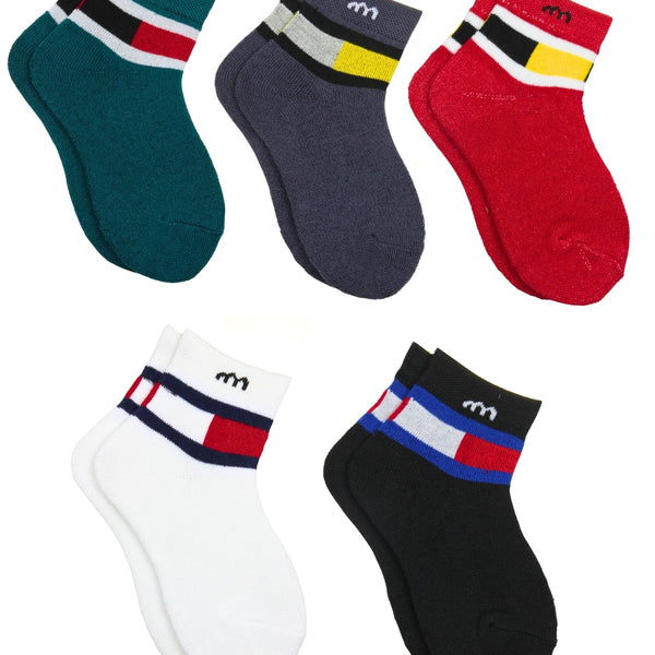 Baby Boys 5 Pair Multicolor Cotton Striped Ankle Length Socks For 1 To 3 Years-SK657