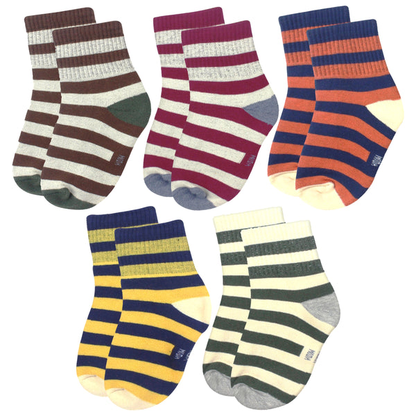 5 To 8 Years Boys & Girls 5 Pairs Terry Cotton Ankle Socks (Brown,Maroon,Yellow,Dark Green,Orange)-SK1056