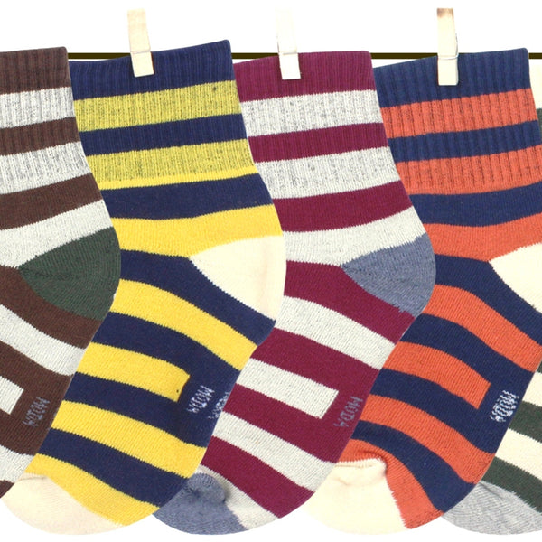 5 To 8 Years Boys & Girls 5 Pairs Terry Cotton Ankle Socks (Brown,Maroon,Yellow,Dark Green,Orange)-SK1056