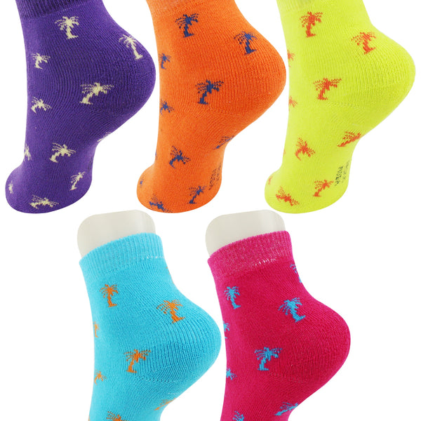 11 To 15 Years Boys & Girls 5 Pairs Terry Cotton Ankle Socks (Purple,Light Blue,Pink,Orange,Yellow)-SK1003