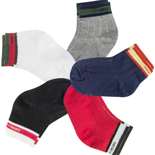 Boys & Girls 5 Pair Cotton Ankle Length Socks For 3 To 4 Years (Red,Grey,Black,Blue) -Sk798
