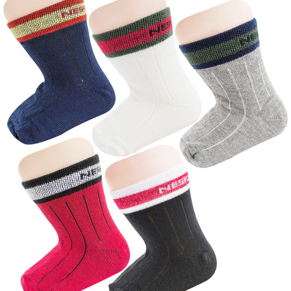 Boys & Girls 5 Pair Cotton Ankle Length Socks For 3 To 4 Years (Red,Grey,Black,Blue) -Sk798