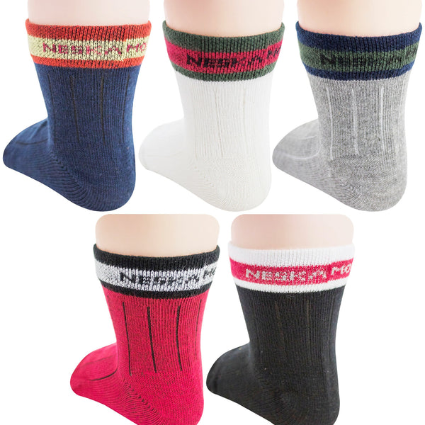 Boys & Girls 5 Pair Cotton Ankle Length Socks For 3 To 4 Years (Red,Grey,Black,Blue) -Sk798
