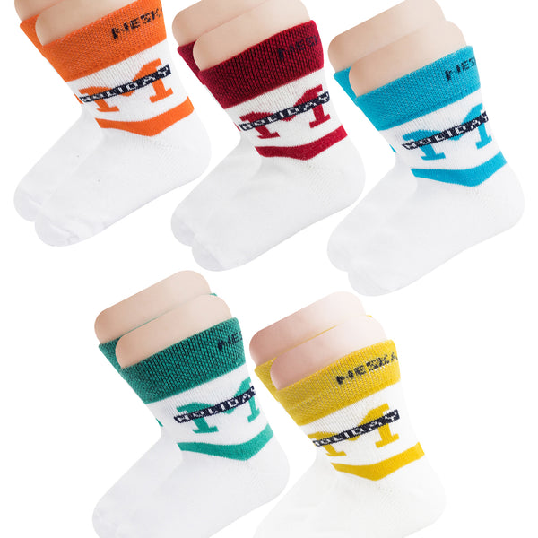 5 To 8 Years Boys & Girls 5 Pairs Cotton Ankle Socks (White,Blue,Red,Orange,Yellow,Green)-SK1022
