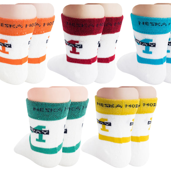 5 To 8 Years Boys & Girls 5 Pairs Cotton Ankle Socks (White,Blue,Red,Orange,Yellow,Green)-SK1022