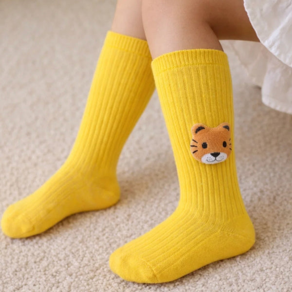 Baby Unisex Cotton Calf Length Yellow Kids Long Tiger Face Socks-SK961andF01