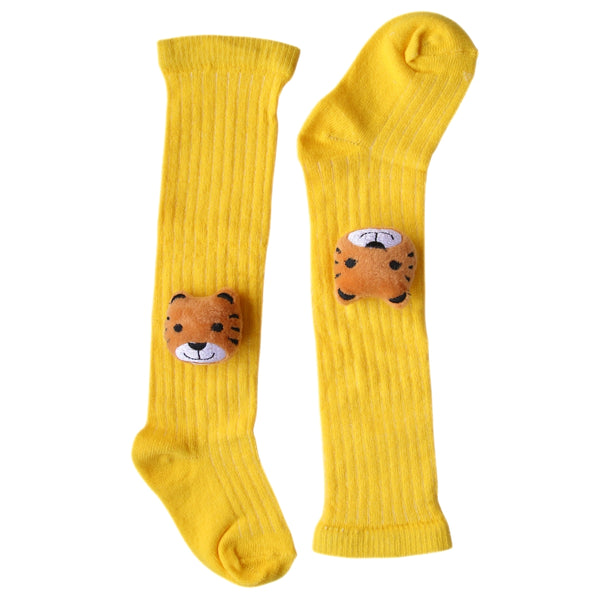 Baby Unisex Cotton Calf Length Yellow Kids Long Tiger Face Socks-SK961andF01