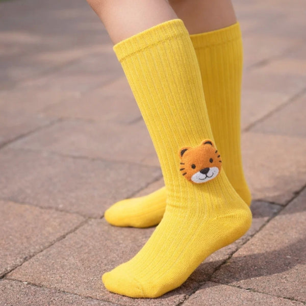 Baby Unisex Cotton Calf Length Yellow Kids Long Tiger Face Socks-SK961andF01