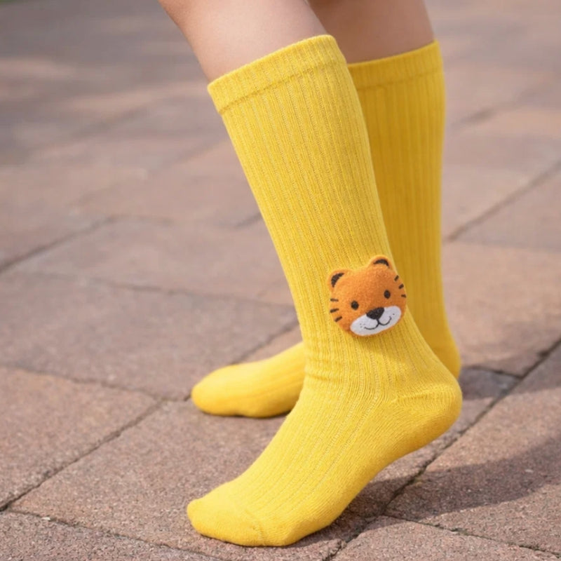 Baby Unisex Cotton Calf Length Yellow Kids Long Tiger Face Socks-SK961andF01