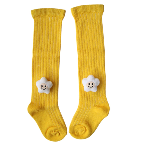 Baby Unisex Cotton Calf Length Yellow Kids Long Smiley Star Face Socks-SK961andF08