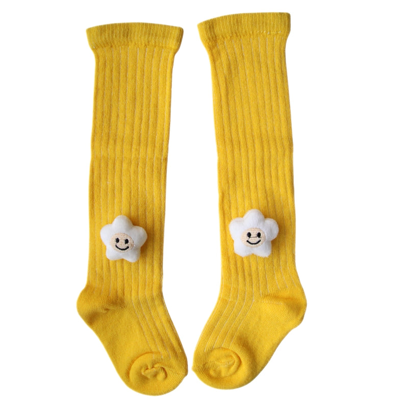 Baby Unisex Cotton Calf Length Yellow Kids Long Smiley Star Face Socks-SK961andF08