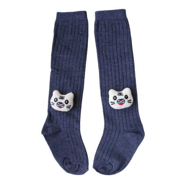Baby Unisex Cotton Calf Length Blue Kids Long Cat Face Socks-SK962andF05