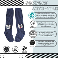 Baby Unisex Cotton Calf Length Blue Kids Long Cat Face Socks-SK962andF05