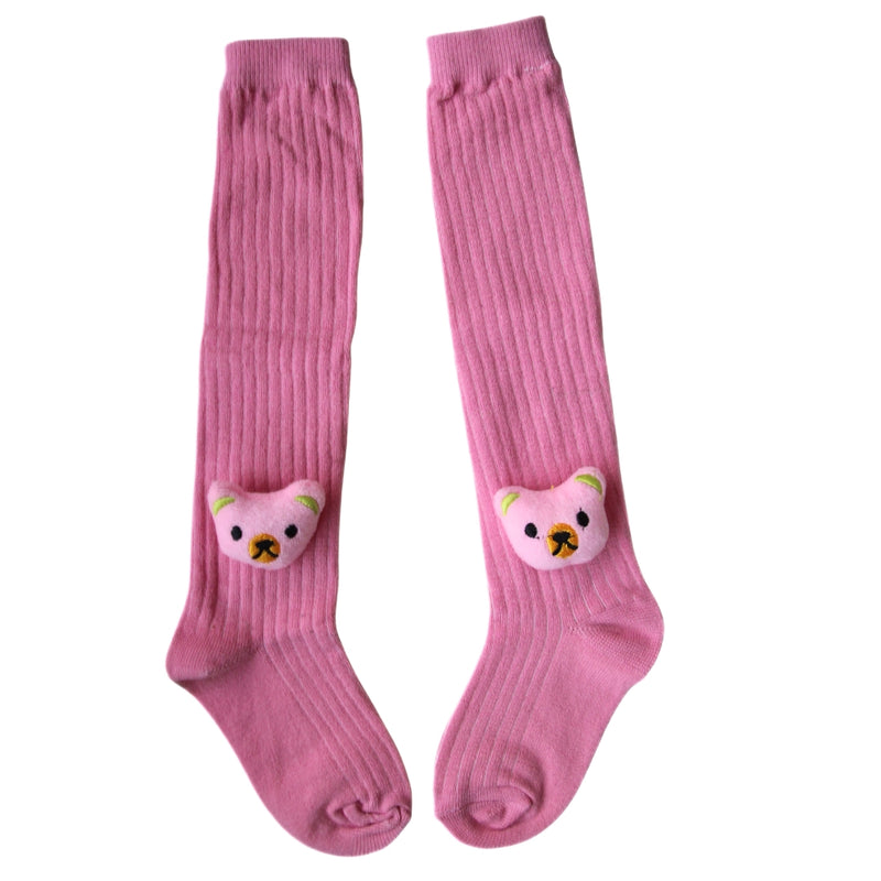 Baby Unisex Cotton Calf Length Pink Kids Long Bear Face Socks-SK963andF03