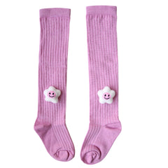 Baby Unisex Cotton Calf Length Pink Kids Long Smiley Star Face Socks-SK963andF07