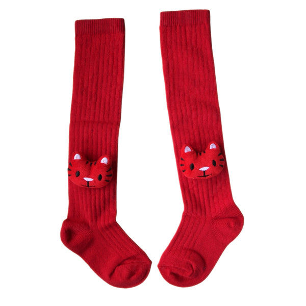 Baby Unisex Cotton Calf Length Red Kids Long Tiger Face Socks-SK964andF04