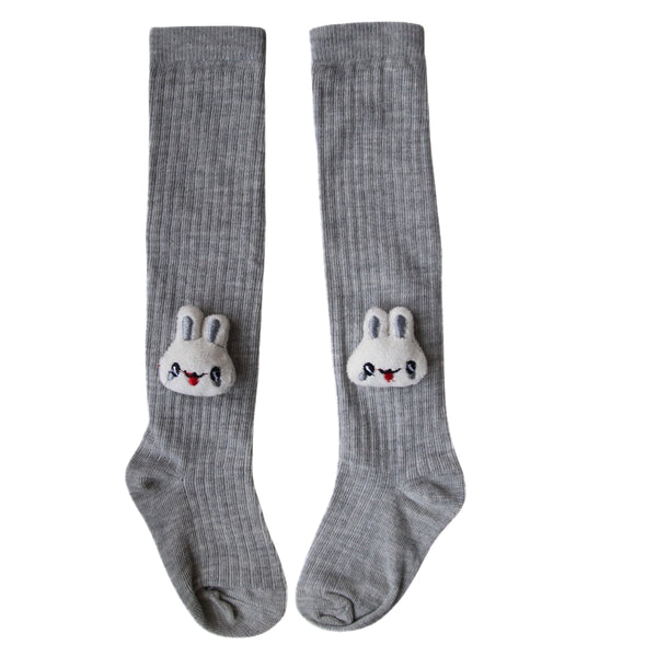 Baby Unisex Cotton Calf Length Grey Kids Long Rabbit Face Socks-SK965andF06