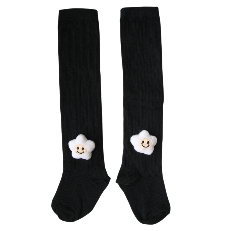 Baby Unisex Cotton Calf Length Black Kids Long Smiley Star Face Socks-SK966andF08