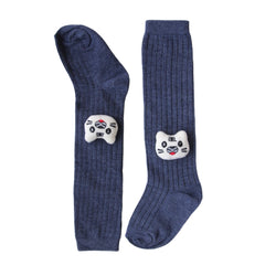 Baby Unisex Cotton Calf Length Blue Kids Long Cat Face Socks-SK968andF05