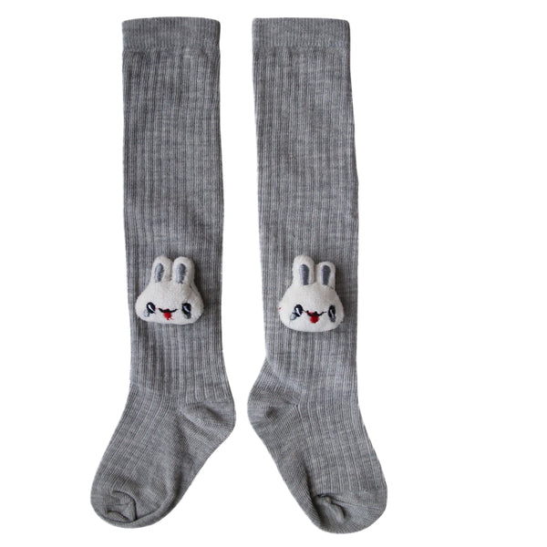 Baby Unisex Cotton Calf Length Grey Kids Long Rabbit Face Socks-SK971andF06