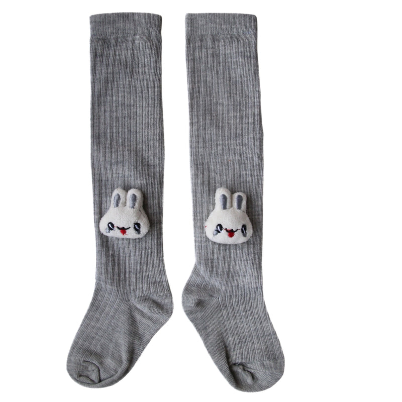 Baby Unisex Cotton Calf Length Grey Kids Long Rabbit Face Socks-SK971andF06