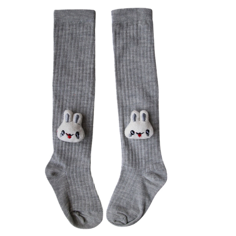 Baby Unisex Cotton Calf Length Grey Kids Long Rabbit Face Socks-SK971andF06