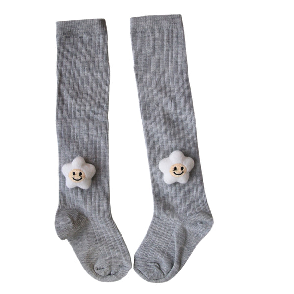 Baby Unisex Cotton Calf Length Grey Kids Long Smiley Star Face Socks-SK971andF08