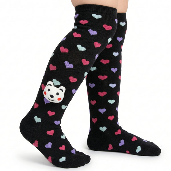 Unisex Cotton Black Calf Length Kids Long Face Socks-SK1072andF21