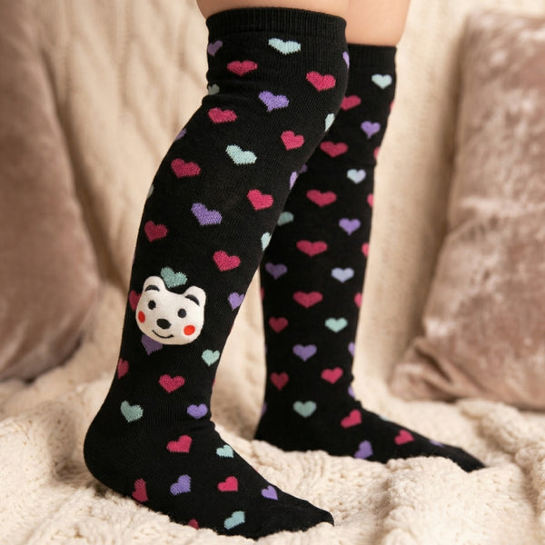 Unisex Cotton Black Calf Length Kids Long Face Socks-SK1217andF21