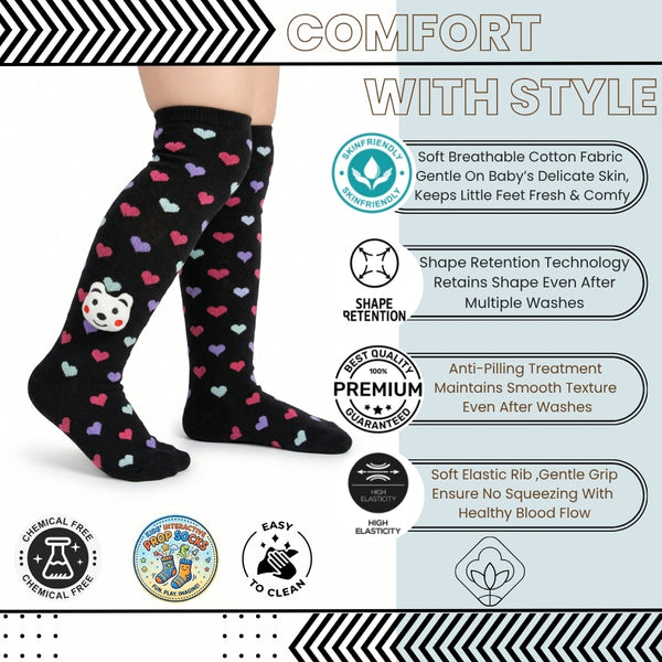 Unisex Cotton Black Calf Length Kids Long Face Socks-SK1072andF21