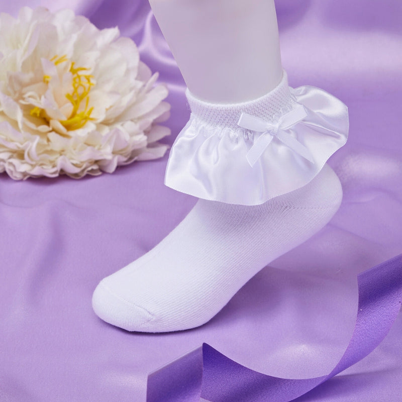 Girl's 1 to 2 Years Frill Lace Party Wear Cotton Ankle Socks (White)-SK1312