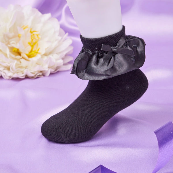 Girl's 1 to 2 Years Frill Lace Party Wear Cotton Ankle Socks (Black)-SK1313
