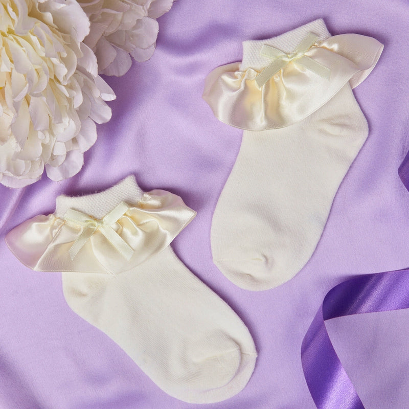 Girl's 3 to 4 Years Frill Lace Party Wear Cotton Ankle Socks (Off-White)-SK1320