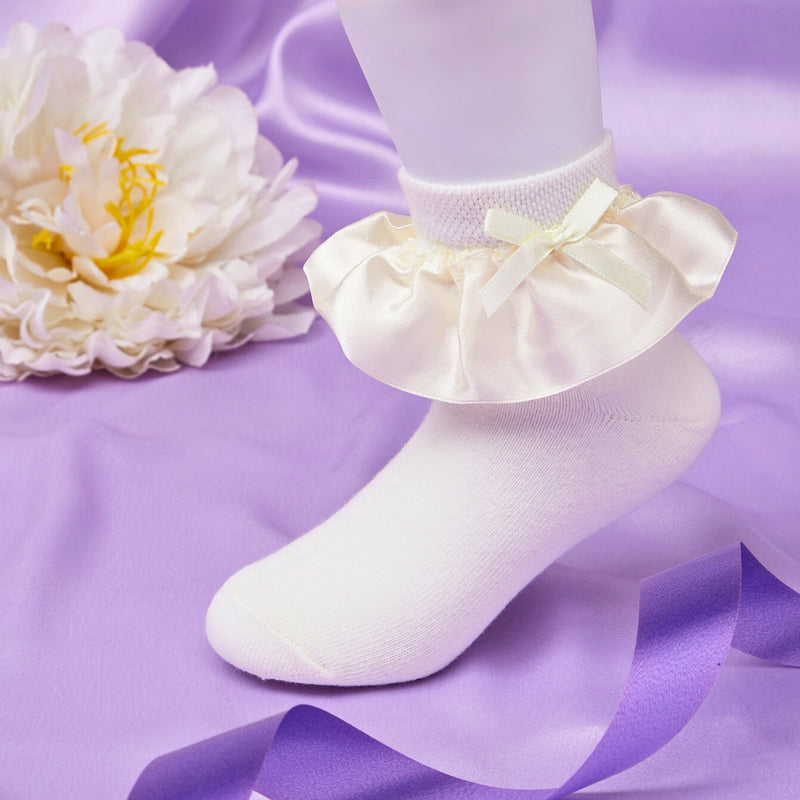 Girl's 3 to 4 Years Frill Lace Party Wear Cotton Ankle Socks (Off-White)-SK1320