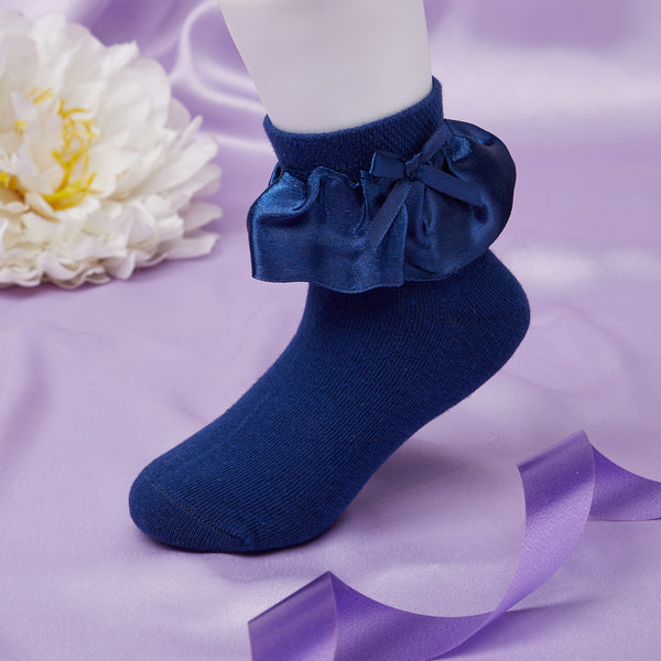 Girl's 1 to 2 Years Frill Lace Party Wear Cotton Ankle Socks (Royal Blue)-SK1315