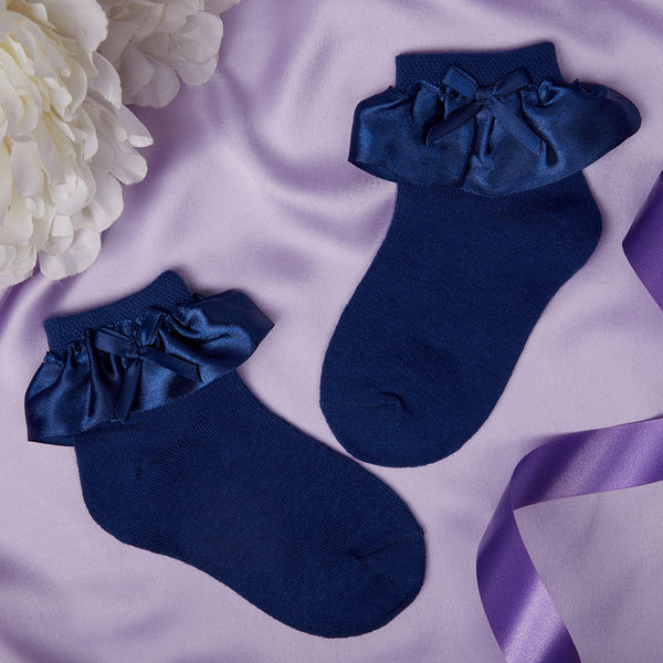 Girl's 1 to 2 Years Frill Lace Party Wear Cotton Ankle Socks (Royal Blue)-SK1315
