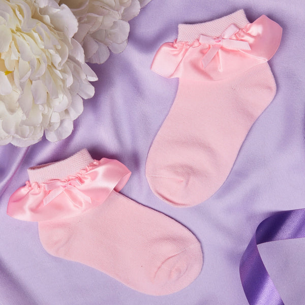 Girl's 3 to 4 Years Frill Lace Party Wear Cotton Ankle Socks (Baby Pink)-SK1322
