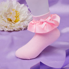 Girl's 1 to 2 Years Frill Lace Party Wear Cotton Ankle Socks (Baby Pink)-SK1316