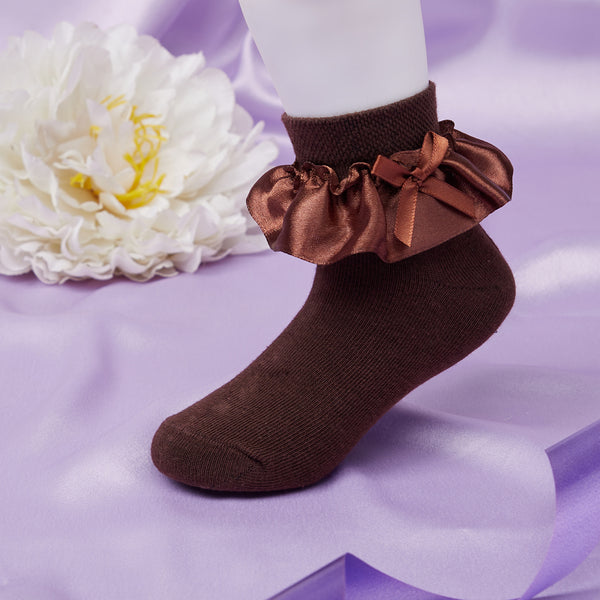 Girl's 1 to 2 Years Frill Lace Party Wear Cotton Ankle Socks (Brown)-SK1317