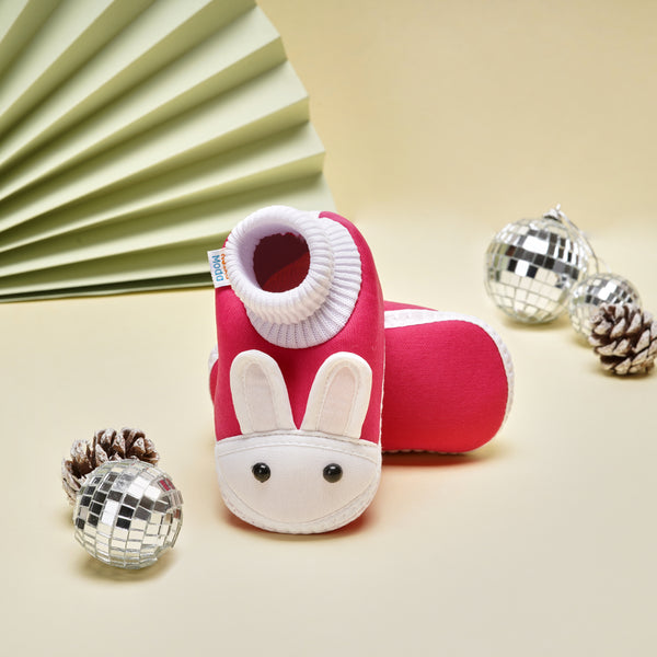 6 To 12 Months Baby Boys & Girls Cotton Pre-Walker Rabbit Face Booties (White, Pink)-SK147