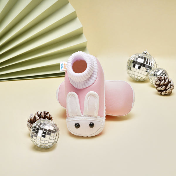 6 To 12 Months Baby Boys & Girls Cute Soft Cotton Pre-Walker Rabbit Face Booties (Pink)-SK178