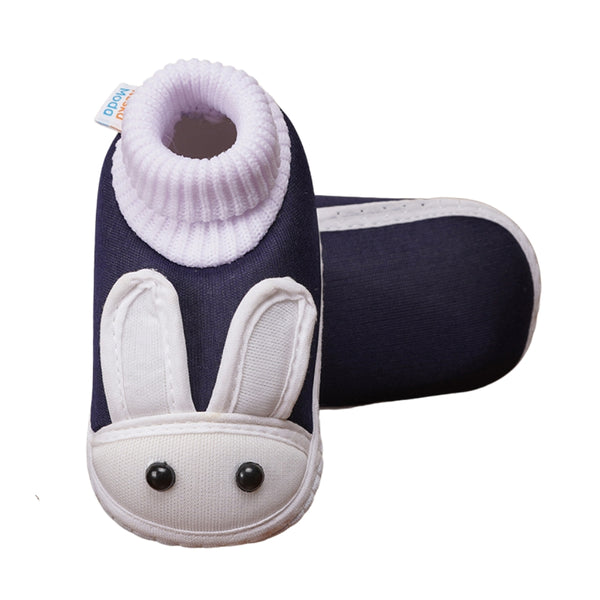 6 To 12 Months Baby Boys & Girls Cute Soft Cotton Pre-Walker Rabbit Face Booties (Navy)-BT2155