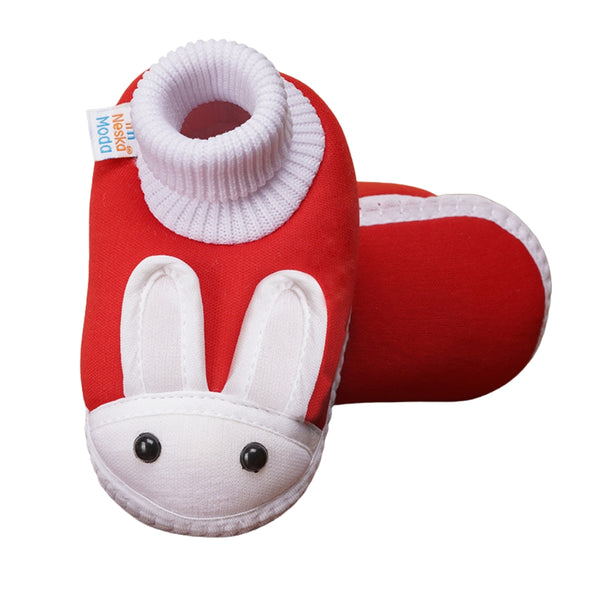 6 To 12 Months Baby Boys & Girls Cute Soft Cotton Pre-Walker Rabbit Face Booties (Red)-SK130