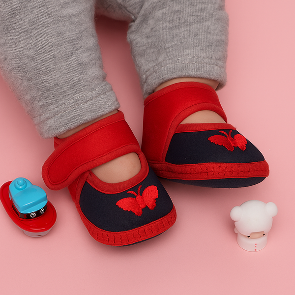 6 To 12 Months Baby Girls & Baby Boys Soft Cotton Cute Butterfly Booties (Red,Navy Blue)-BT4719